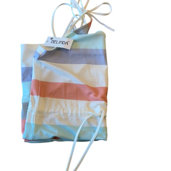 Belinda V-Neck Pastel Striped Tank Top Mini Sundress String Tie Cover Up- M- NWT - Picture 4 of 8